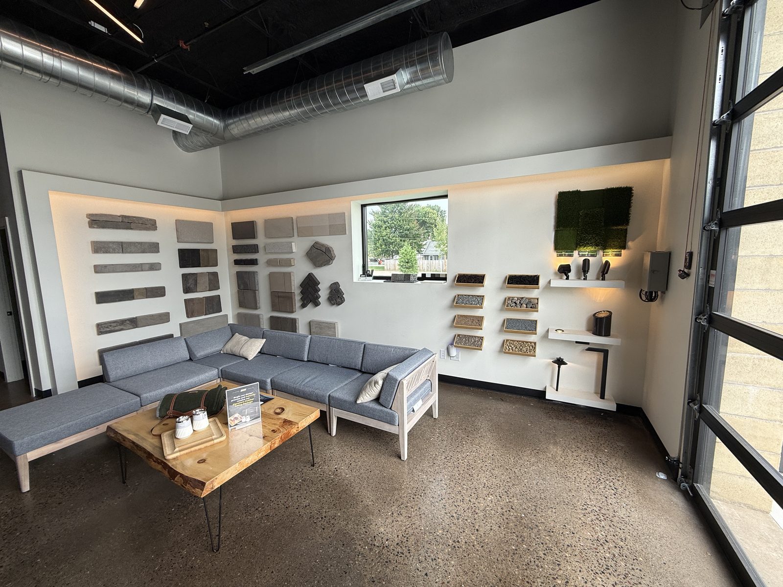 Inside the Schifsky Companies design showroom in Lake Elmo, MN with paver and stone material samples
